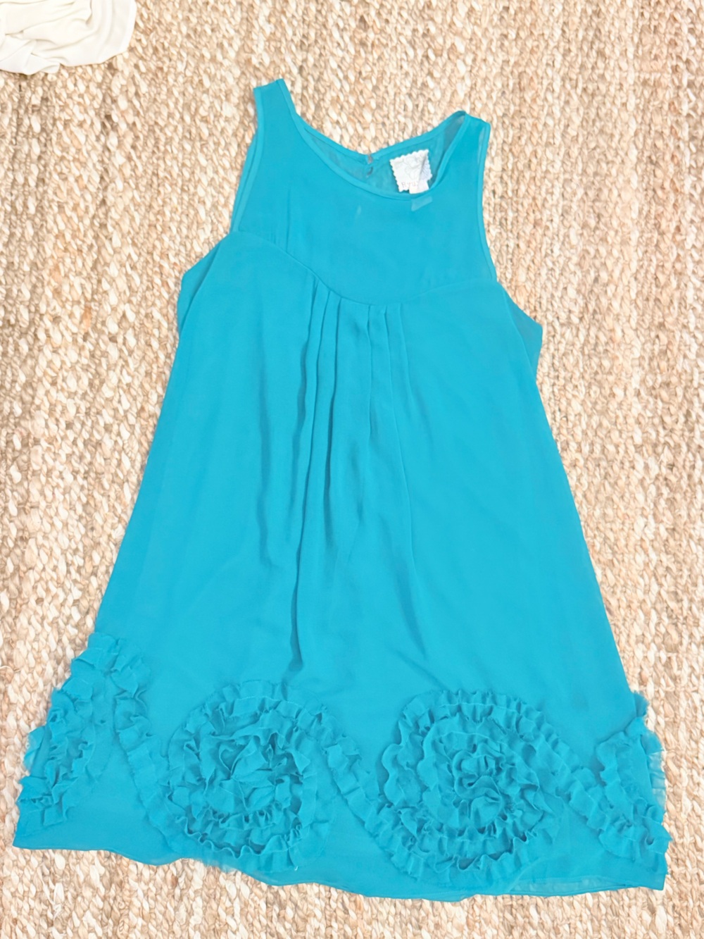 Women’s Turquoise Sleeveless Dress with Rosette Trim
